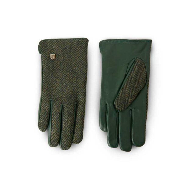 Damen Harris Tweed Handschuhe Dunkelgrünes Fischgrätmuster