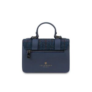 Harris Tweed Clutch, The Leather Mini Satchel, Islander, Navy Over-Check