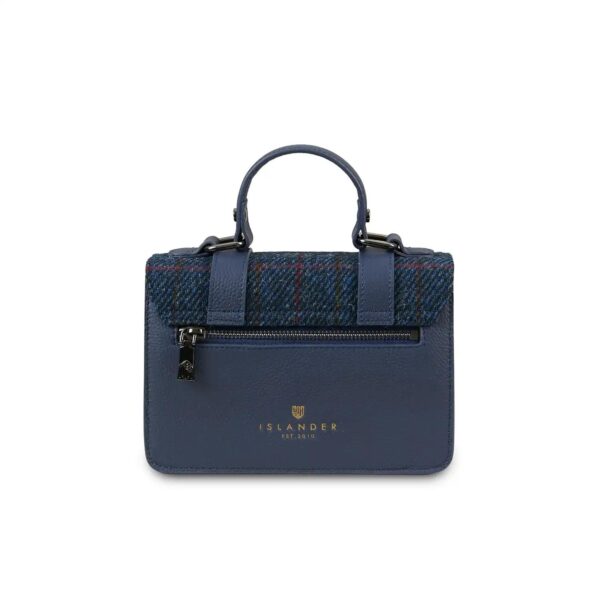Harris Tweed Clutch, The Leather Mini Satchel, Islander, Navy Over-Check