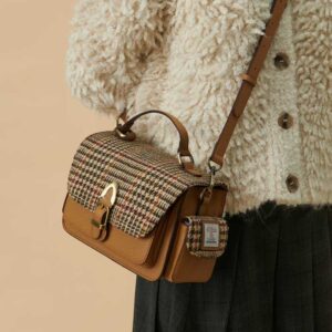 Harris Tweed Crossbody, The Melrose, Beigefarbener Hahnentritt