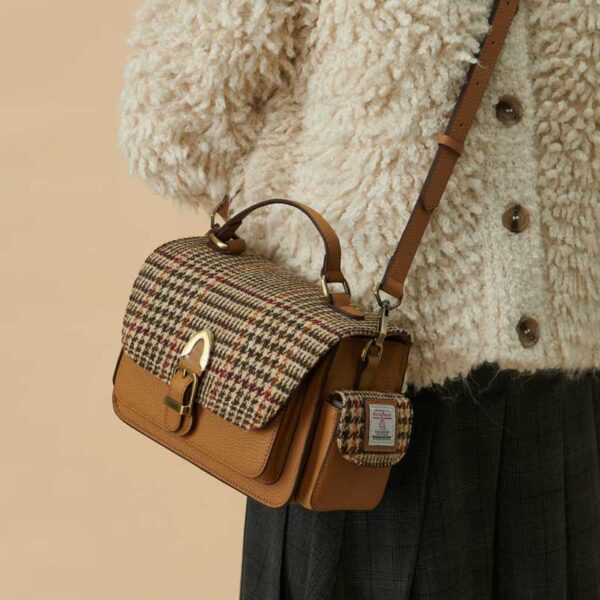 Harris Tweed Crossbody, The Melrose, Beigefarbener Hahnentritt