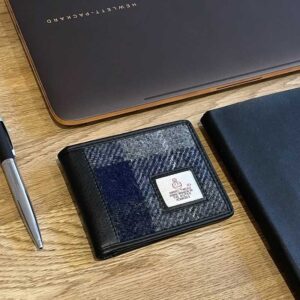 Harris Tweed Bifold Geldbörse in Blau-Karo