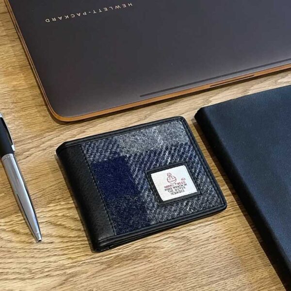 Harris Tweed Bifold Geldbörse in Blau-Karo