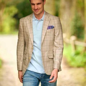 Wellington Seiden Sommer Sakko Beige Glen Check