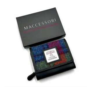 Harris Tweed Trifold Geldbörse, Blau/Rosa Karo