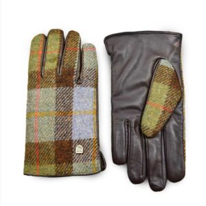 Herren Harris Tweed Handschuhe im Kastanienblauen Tartan