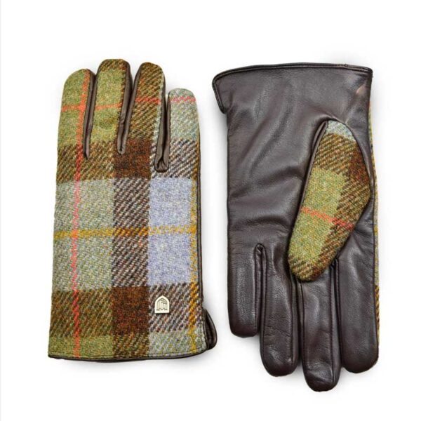 Herren Harris Tweed Handschuhe im Kastanienblauen Tartan