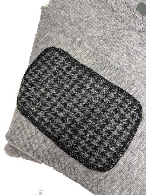 Herren Strickpullover ''Jack'' In Cloud Grey Mit Harris Tweed Applikationen