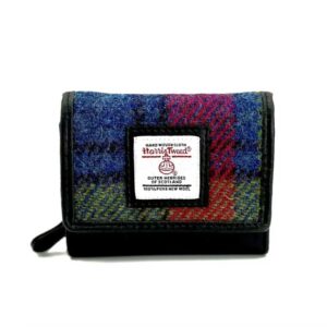 Harris Tweed Trifold Geldbörse, Blau/Rosa Karo
