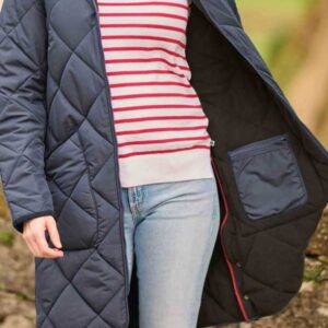 Damen Steppmantel ''Perth Polar'' Mit Polar Fleece Und Harris Tweed Applikationen In Navy