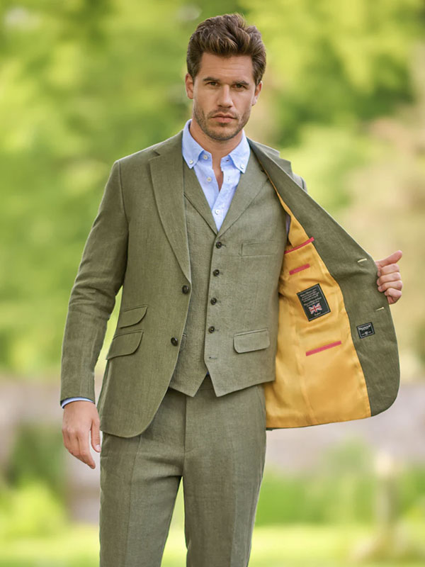Herren Leinen Sakko ''London So'' In Oliv