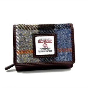 Harris Tweed Trifold Geldbörse, Blau/Braun Kariert