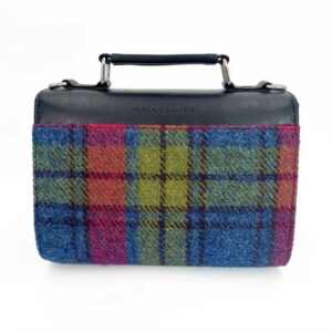 Harris Tweed Mini-Tagestasche in Blau/Rosa Karo