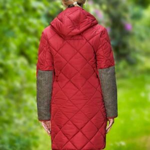 Damen Steppmantel ''Perth Polar'' Mit Polar Fleece & Tweed Applikationen In Red Dahlia