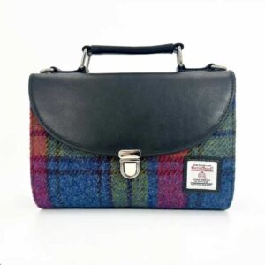 Harris Tweed Mini-Tagestasche in Blau/Rosa Karo
