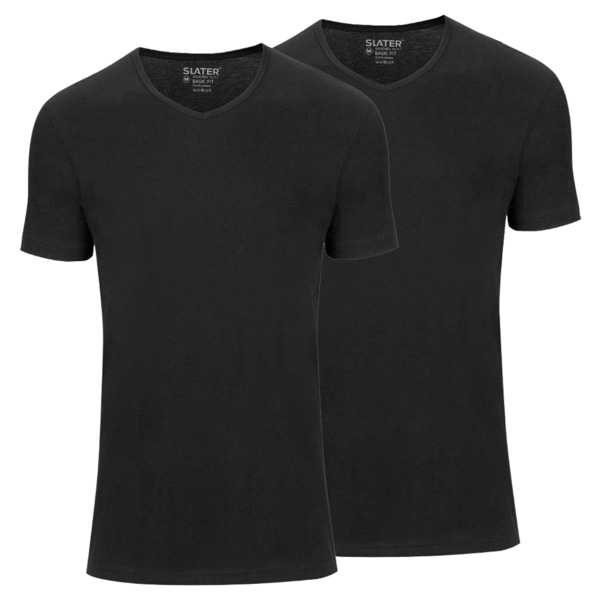 Slater t-shirt basic fit v-hals, 2 pack wit/navy/zwart