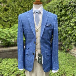 Leinen Sommer Sakko Blau Karo