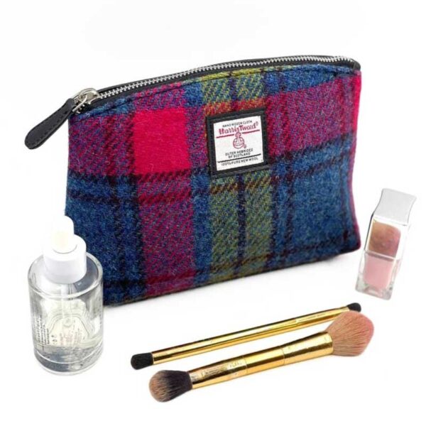 Harris Tweed Kosmetiktasche in Blau/Rosa Karo