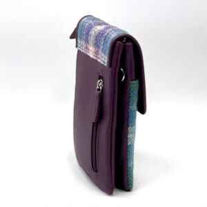 Harris Tweed Mini-Umhängetasche in Grün/Lila Karomuster