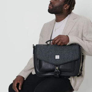 Harris Tweed Laptoptasche, Schwarz-Grau Fischgrätmuster