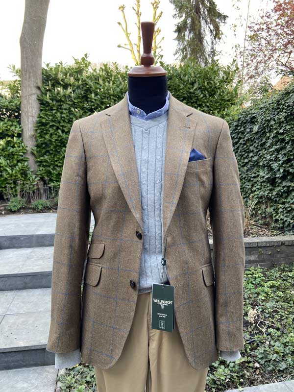 Wellington Seiden Sommer Sakko Sand Check