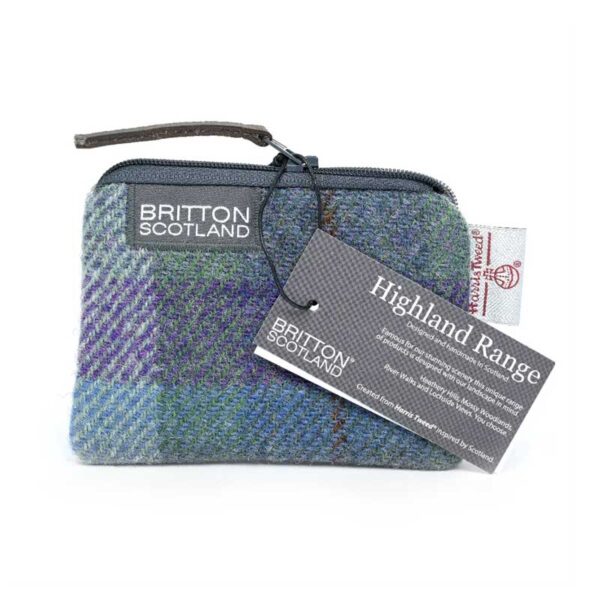 Harris Tweed Highland Kartenhandtasche, blau-grün kariert