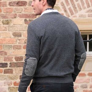 Herren Strickpullover ''Jack'' In Charcoal Mit Harris Tweed Applikationen
