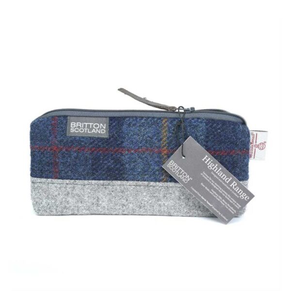Kosmetiktasche aus Harris Tweed Highland Range, marineblau kariert