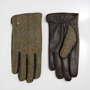 Herren Harris Tweed Handschuhe in Kastanienbraun mit Fischgrätmuster