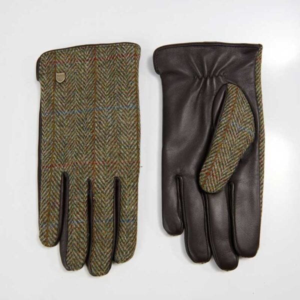 Herren Harris Tweed Handschuhe in Kastanienbraun mit Fischgrätmuster