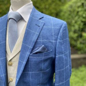 Leinen Sommer Sakko Blau Karo