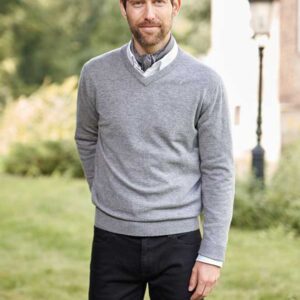Herren Strickpullover ''Jack'' In Cloud Grey Mit Harris Tweed Applikationen