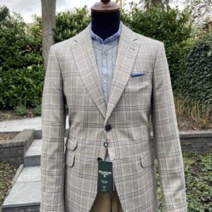 Wellington Seiden Sommer Sakko Beige Glen Check