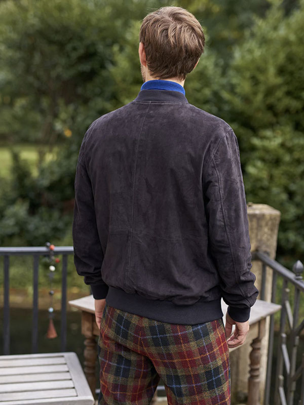 Herren Lederblouson ”Bomber” Aus Ziegenvelours In Navy