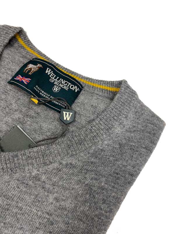 Herren Strickpullover ''Jack'' In Cloud Grey Mit Harris Tweed Applikationen