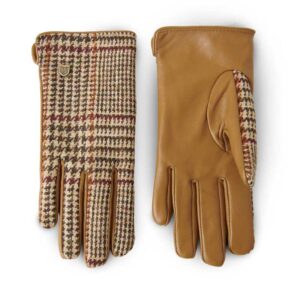 Damen Harris Tweed Handschuhe Beige Hahnentrittmuster