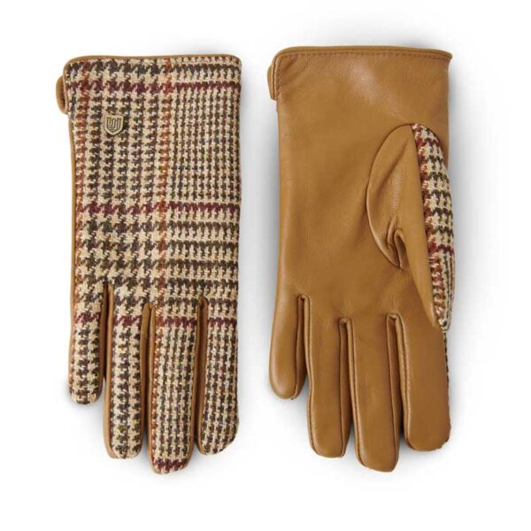 Damen Harris Tweed Handschuhe Beige Hahnentrittmuster
