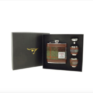 Harris Tweed Flachmann-Geschenkset im MacLeod-Tartan-Muster