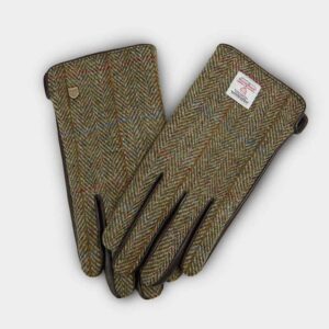 Herren Harris Tweed Handschuhe in Kastanienbraun mit Fischgrätmuster