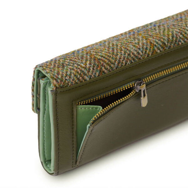 Harris Tweed Geldbörse, The Large Clasp, Kastanien-Fischgrätenmuster