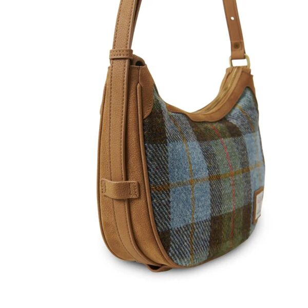 Harris Tweed Schultertasche, Modell Ellon, Islander, Kastanienblaues Tartanmuster