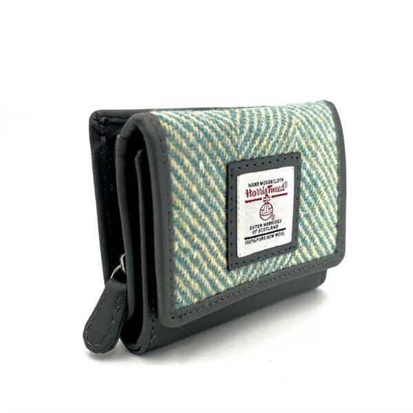 Harris Tweed Trifold Geldbörse, Türkis Mit Fischgrätmuster