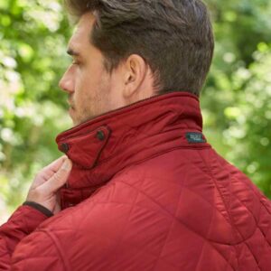 Herren Steppjacke ''Boston'' In Red Dahlia Mit Harris Tweed Applikationen