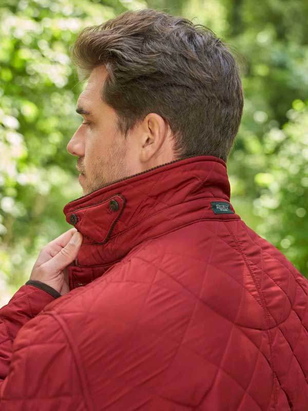 Herren Steppjacke ''Boston'' In Red Dahlia Mit Harris Tweed Applikationen