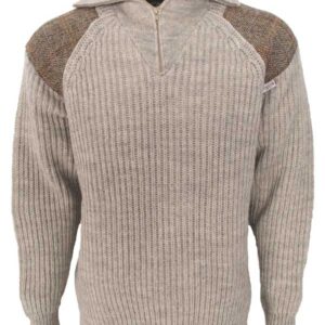 Pullover mit Reißverschluss und Harris-Tweed-Applikationen, Natur