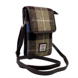 Harris Tweed Mini-Umhängetasche in Blau/Braun kariert