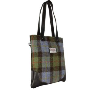 Otley Tote Harris Tweed Handtasche - Grün-Blau Kariert
