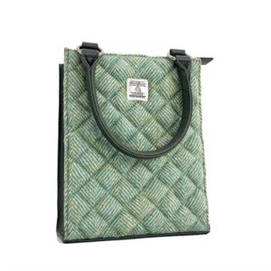 Harris Tweed Stepp-Mini-Tragetasche in Türkis Fischgrätmuster