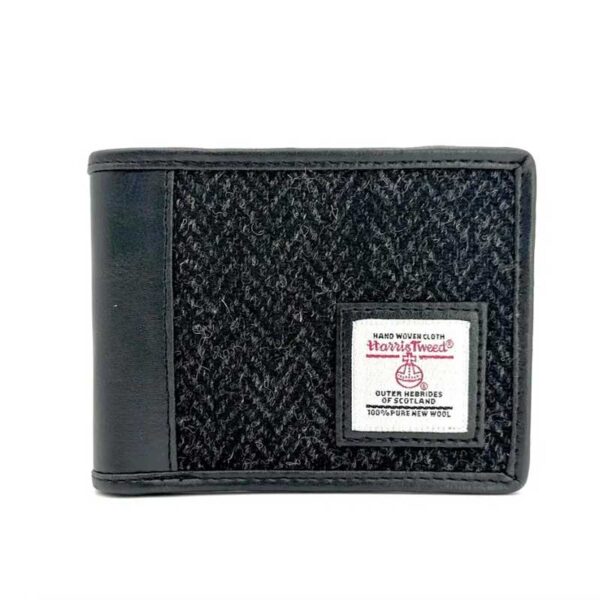Harris Tweed Bifold Münzgeldbörse in Anthrazit