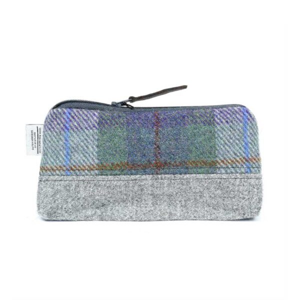 Kosmetiktasche aus Harris Tweed Highland Range, blau-grün kariert